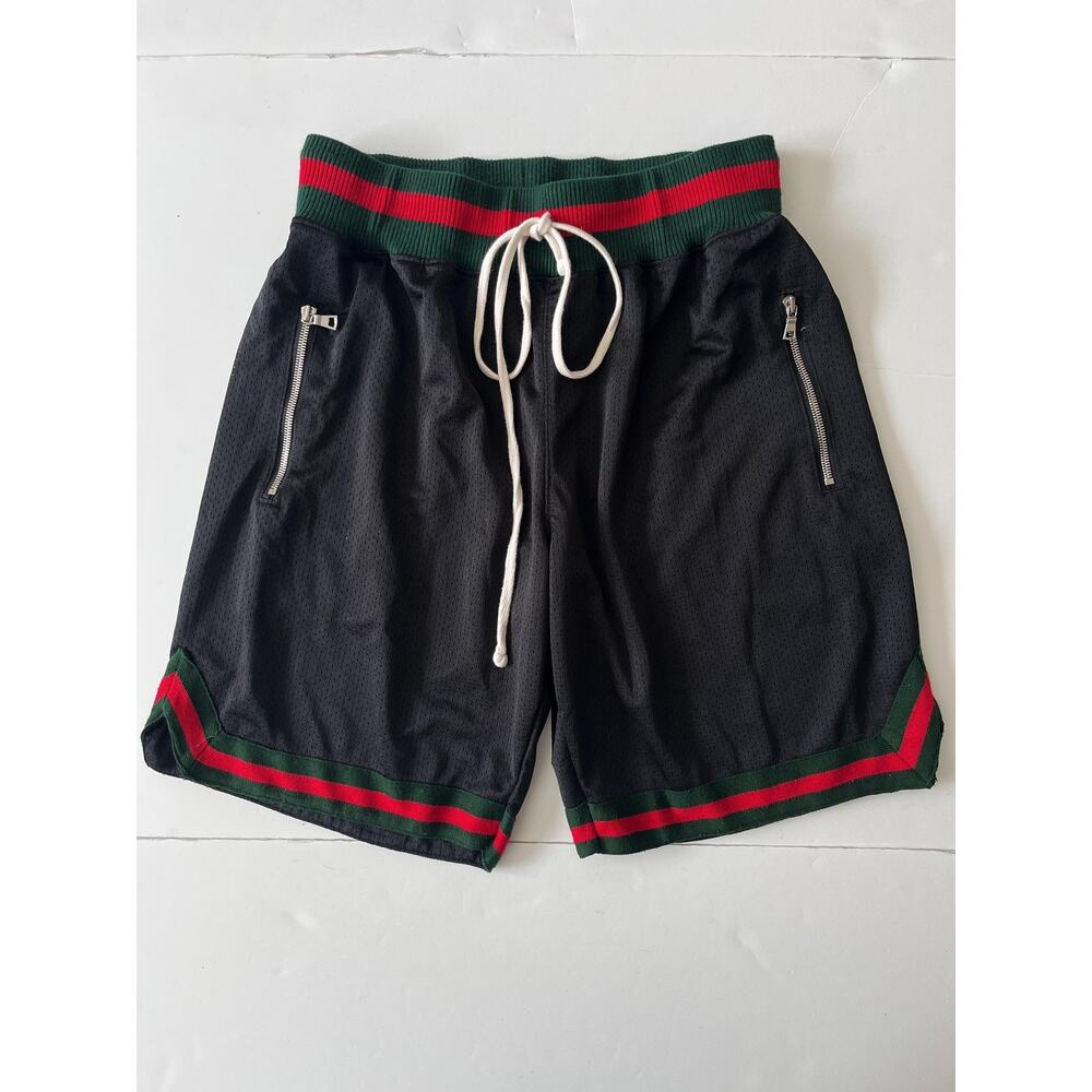 MINTCREW Shorts Mens M Black Mesh Stripe 10 Inseam Zip Pockets Basketball Gym